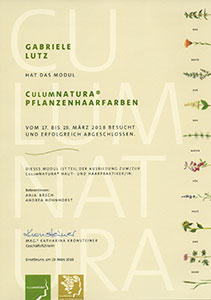 Zertifikat für den Kurs Pflanzenfarbe bei CulumNatura